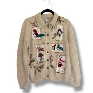 Alfred Dunner Cardigan Holiday Sweater  Ice Skater Petite Large